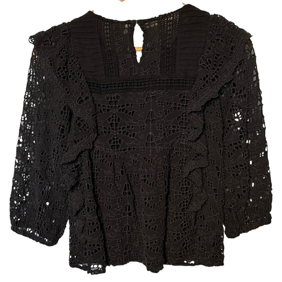 Anthropologie Clementine Blouse in black eyelet and ruffle details Size 0 - Picture 8 of 9